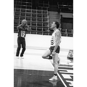 Mayor Flynn and another player on the court at the Ray Flynn Benefit Game