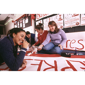 Student Government Association members creating signs