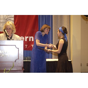 Emily Keeler accepting the Cardinal Cushing award