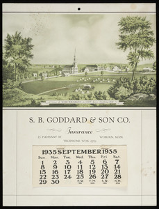 Calendar, S.B. Goddard & Son Co., insurance, 15 Pleasant Street, Woburn, Mass., 1935