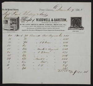 Billhead for Wardwell & Barstow, bar and sheet iron, steel, metals, &c., no. 44 Broad Street, Providence, Rhode Isaland, dated December 7, 1852