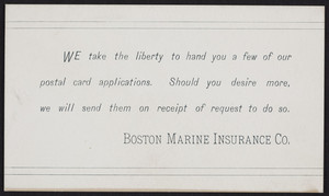 Trade card for the Boston Marine Insurance Co., Boston, Mass., undated