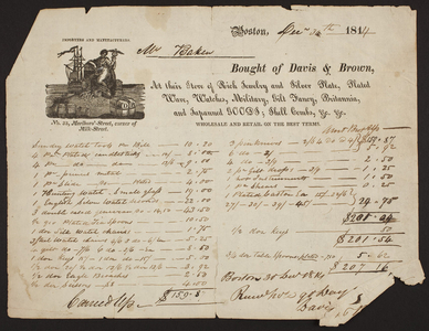 Billhead for Davis & Brown, jewlery, silver plate, No. 33 Marlboro' Street, corner of Milk-Street, Boston, Mass., dated December 30, 1814