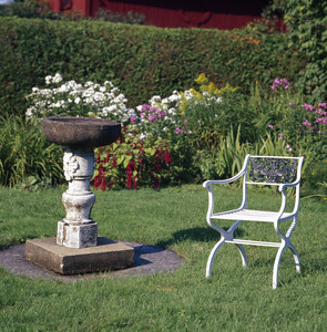 Garden chair and urn, Hamilton House, South Berwick, Maine