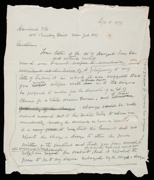 Thomas Lincoln Casey to Haviland China Company, September 5, 1879, draft