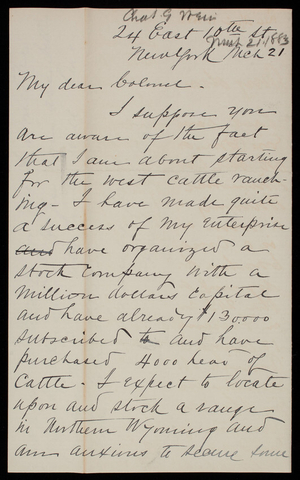 Charles G. Weir to Thomas Lincoln Casey, March 21, 1883