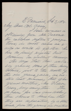 D. Goodwin to Thomas Lincoln Casey, February 7, 1884