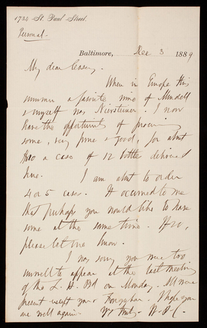 [William P. Craighill] to Thomas Lincoln Casey, December 3, 1889