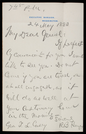 Rutherford B. Hayes to Thomas Lincoln Casey, May 24, 1880