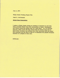 Memorandum from Mark H. McCormack to Philip Morris working papers file