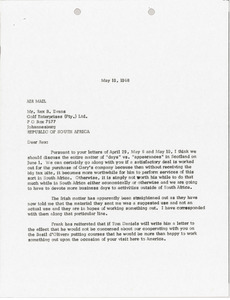 Letter from Mark H. McCormack to Rex B. Evans