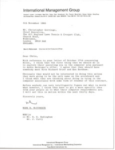 Letter from Mark H. McCormack to Christopher Gorringe