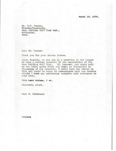 Letter from Mark H. McCormack to R. F. Newman