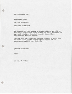 Memorandum from Mark H. McCormack to Bay Hill restaurant file