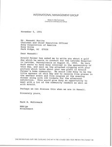 Letter from Mark H. McCormack to Masaaki Morita