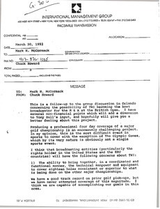 Fax from Chuck Howard to Mark H. McCormack