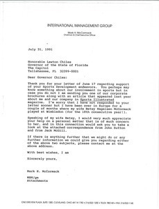 Letter from Mark H. McCormack to Honorable Lawton Chiles