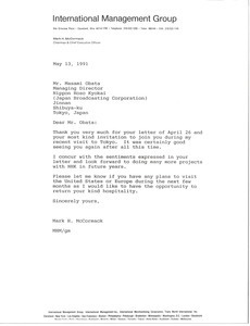 Letter from Mark H. McCormack to Masami Obata