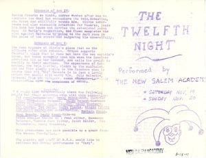 Program for the New Salem Academy show of The Twelfth Night