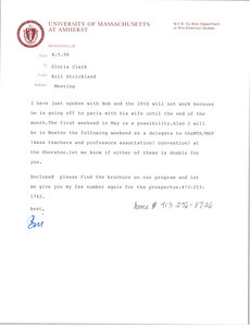 Letter from Bill Strickland to Gloria Xifaras Clark