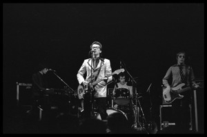 Elvis Costello and the Attractions in concert: From left: Steve Nieve, Elvis Costello, Bruce Thomas, Pete Thomas