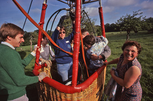 Gail Roy in the gondola of her hot air balloon