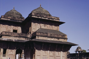 Tourists enter one of the structures at Fatehpur Sikri