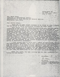 Letter from Tom Weiss to David Pryor