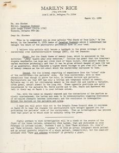 Letter from Marilyn Rice to Ann Rhodes