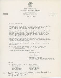 Letter from Jean Ross to Judi Chamberlin