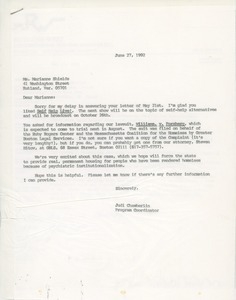 Letter from Judi Chamberlin to Marianne Shields