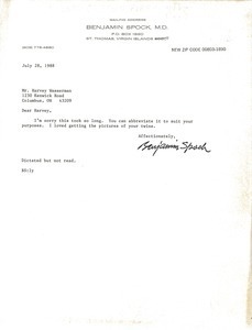 Letter from Benjamin Spock to Harvey Wasserman