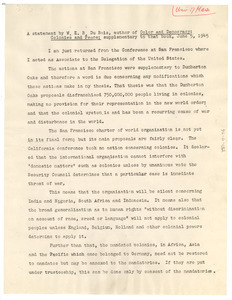 A statement by W. E. B. Du Bois, author of color and democracy; colonies and peace
