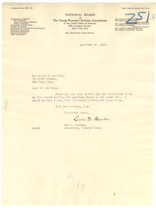 Letter from the National Board of the Young Womens Christian Associations of the United States of America to W. E. B. Du Bois