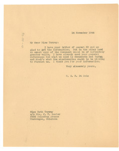 Letter from W. E. B. Du Bois to Beth Torrey