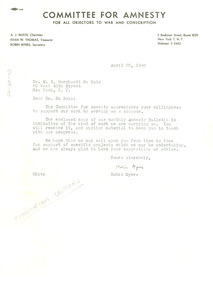 Letter from Committee for Amnesty to W. E. B. Du Bois