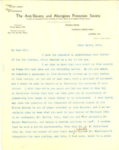 Letter from Travers Buxton to W. E. B. Du Bois