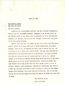 Letter from W. E. B. Du Bois to Barbara Lindsay