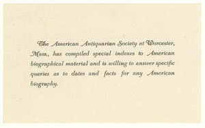 Addendum to Dictionary of American Biography announcement
