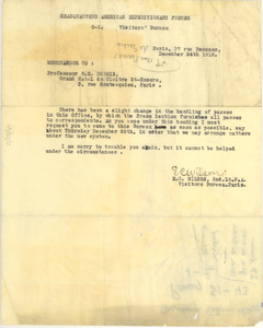 Letter from American Expeditionary Forces Visitors' Bureau to W. E. B. Du Bois