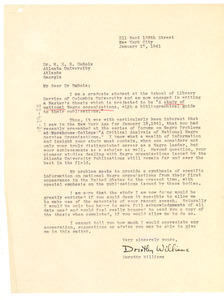 Letter from Dorothy Williams to W. E. B. Du Bois