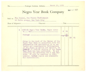 Invoice from Negro Year Book Company to Crisis