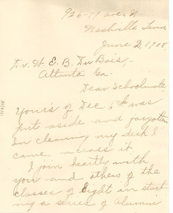 Letter from Elizabeth B. Moore to W. E. B. Du Bois