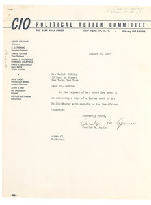 Letter from Congress of Industrial Organizations to W. E. B. Du Bois