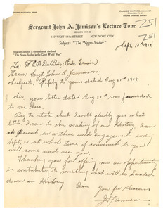 Letter from John A. Jamison to W. E. B. Du Bois