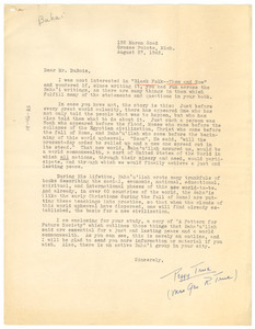 Letter from Peggy True to W. E. B. Du Bois