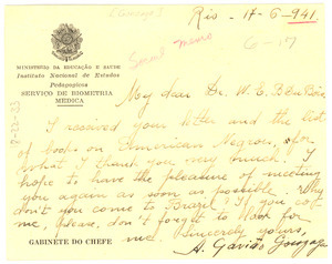 Letter from A. Gaviao Gonzago to W. E. B. Du Bois