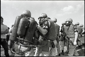 Antiwar demonstration at Fort Dix, N.J.: military police preparing to use tear gas