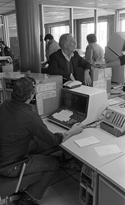 Mayor Kevin White and unidentified man in Boston Police Dispatch Operations Center