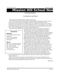 Mission Hill School newsletter, February 8, 2013